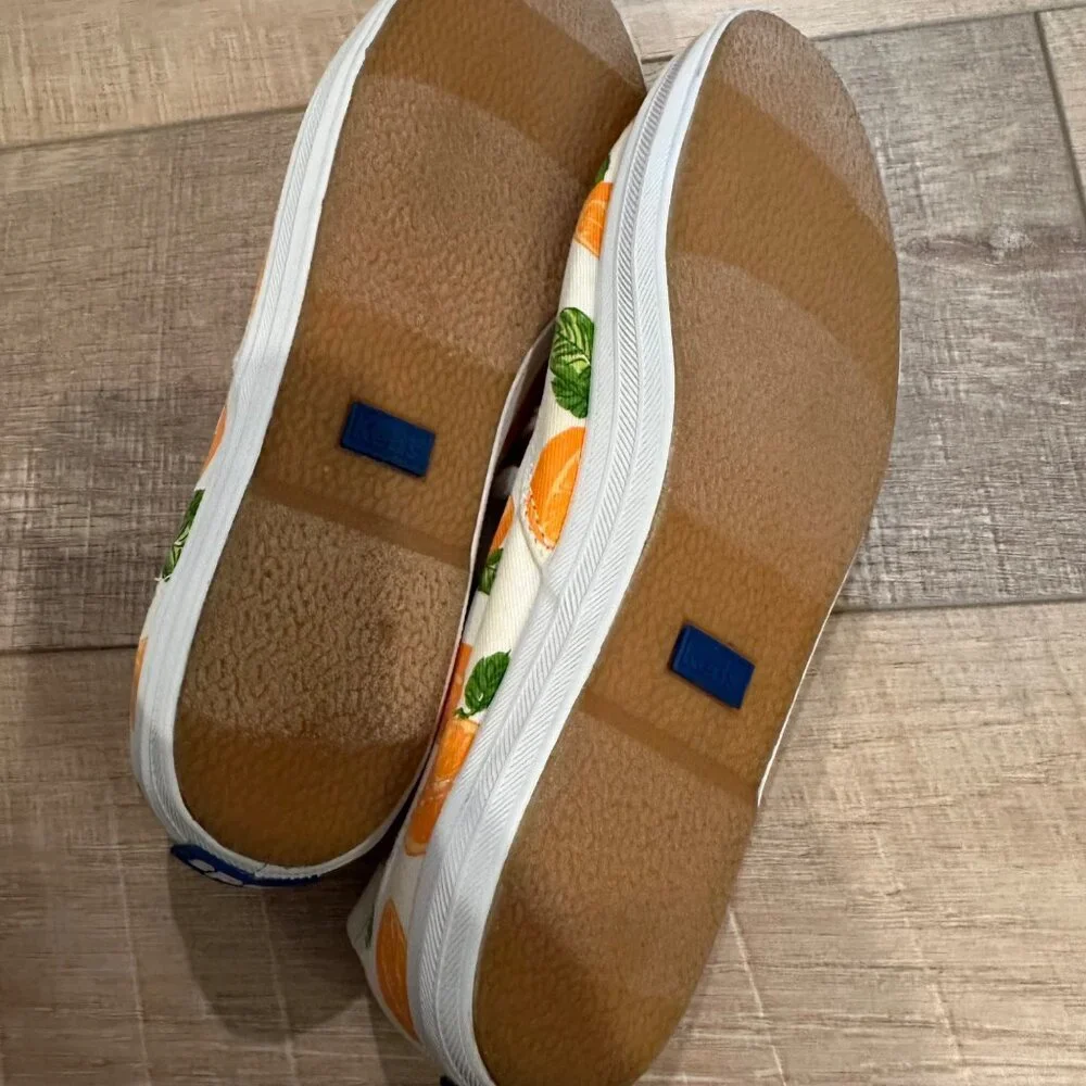 WOMENS CANVAS KEDS ORANGE PATTERN WHITE 7.5 SNEAKERS SHOES